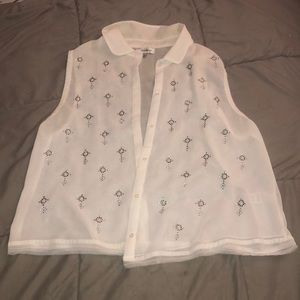 Olsenboye Rhinestone Button-Down Collar Tank